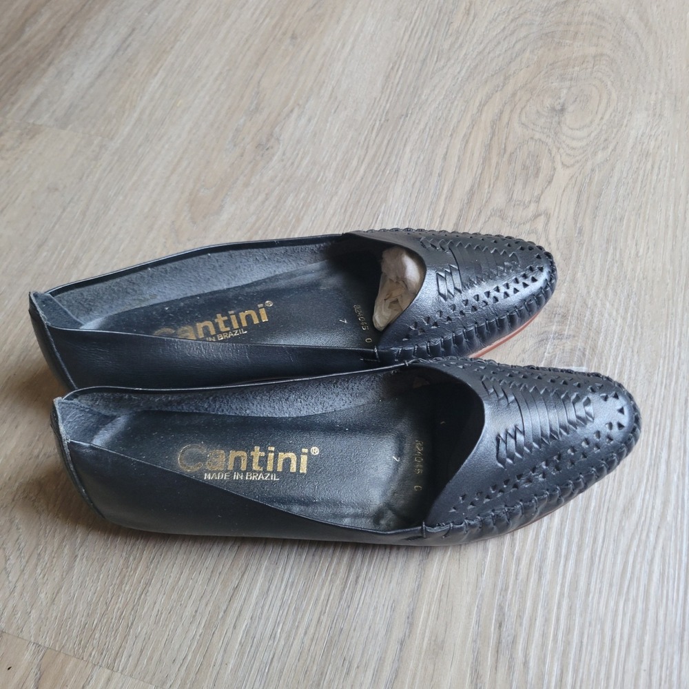 Cantini Womens Flats Size 7 Black Genuine Leather Woven Classic Professional